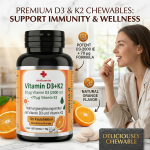 vitamin d3 + k2 kautabletten – hochdosiert 50µg d3 (2000 ie) + 70µg k2, orange geschmack